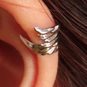 Silver Double Angel Wing Ear Cuff Earring